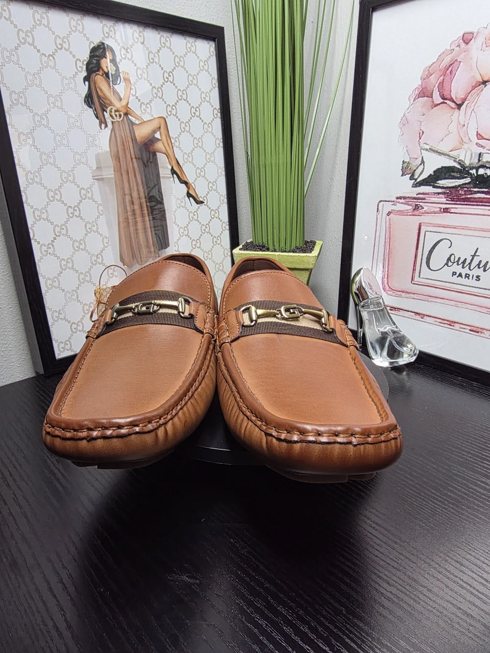 Guess Men's Brown Leather Bit Driving Loafers